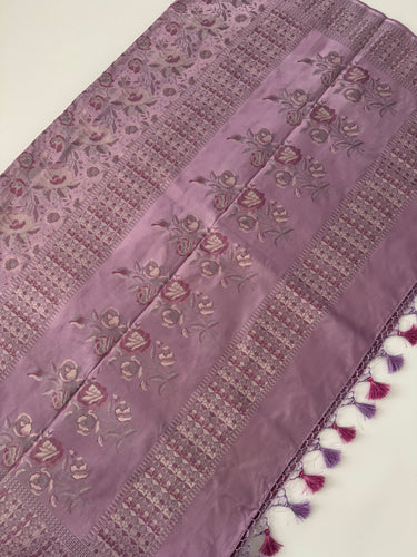 Satin Silk Saree from Banaras| Tanchoi weave | Mauve/Light Purple | Handwoven | No Zari | Silk Mark Certified | Ships from California